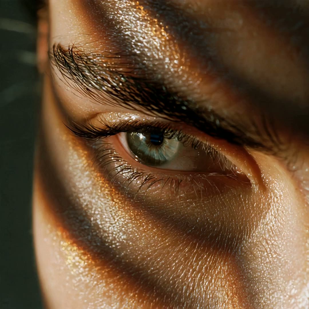 Extreme close-up of a woman's eye and cheekbone